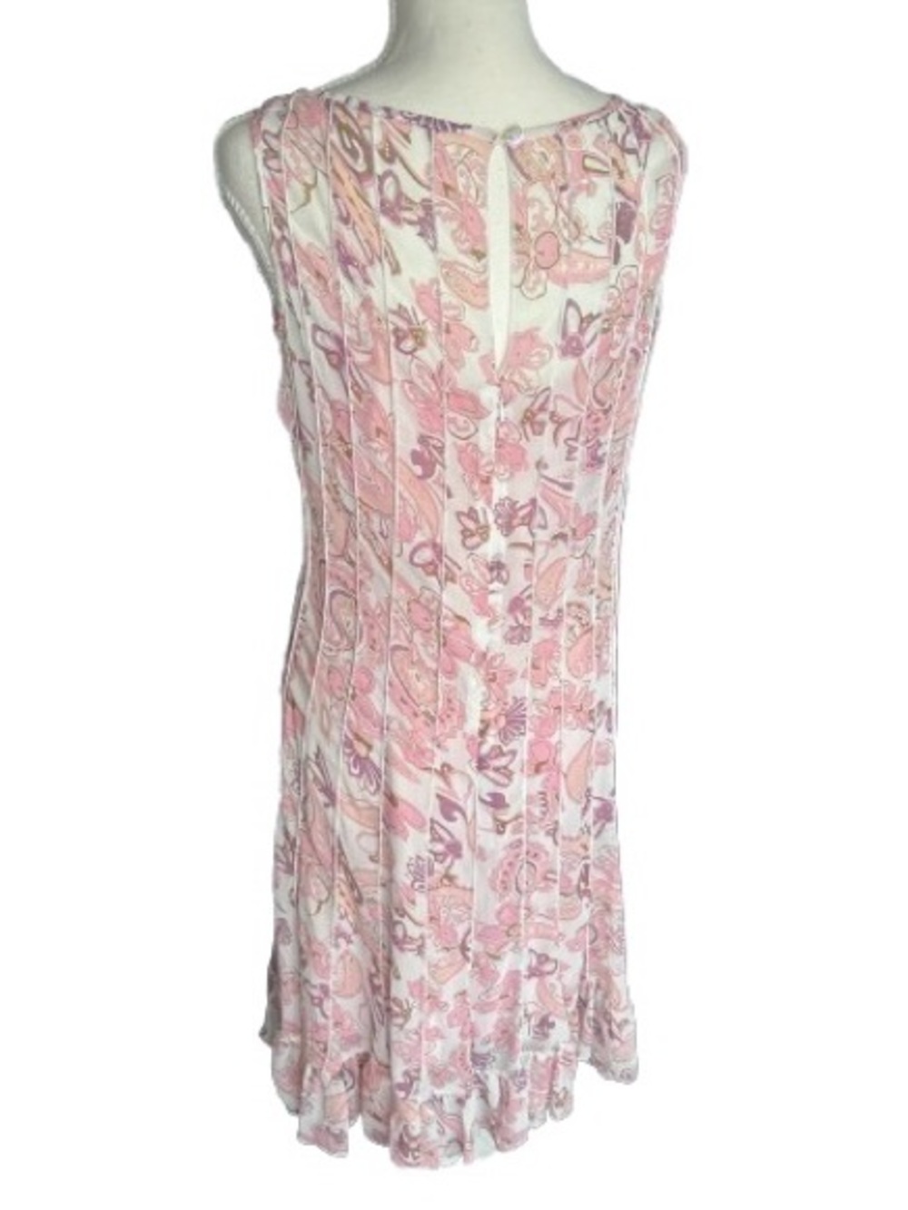 Sheer Paisley Pink Purple White Ruffle Dress Vintage Style Fairy Y2K 90s Medium